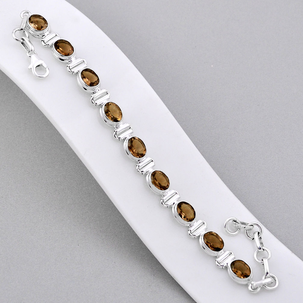 18.99cts tennis brown smoky topaz 925 sterling silver bracelet jewelry n34284