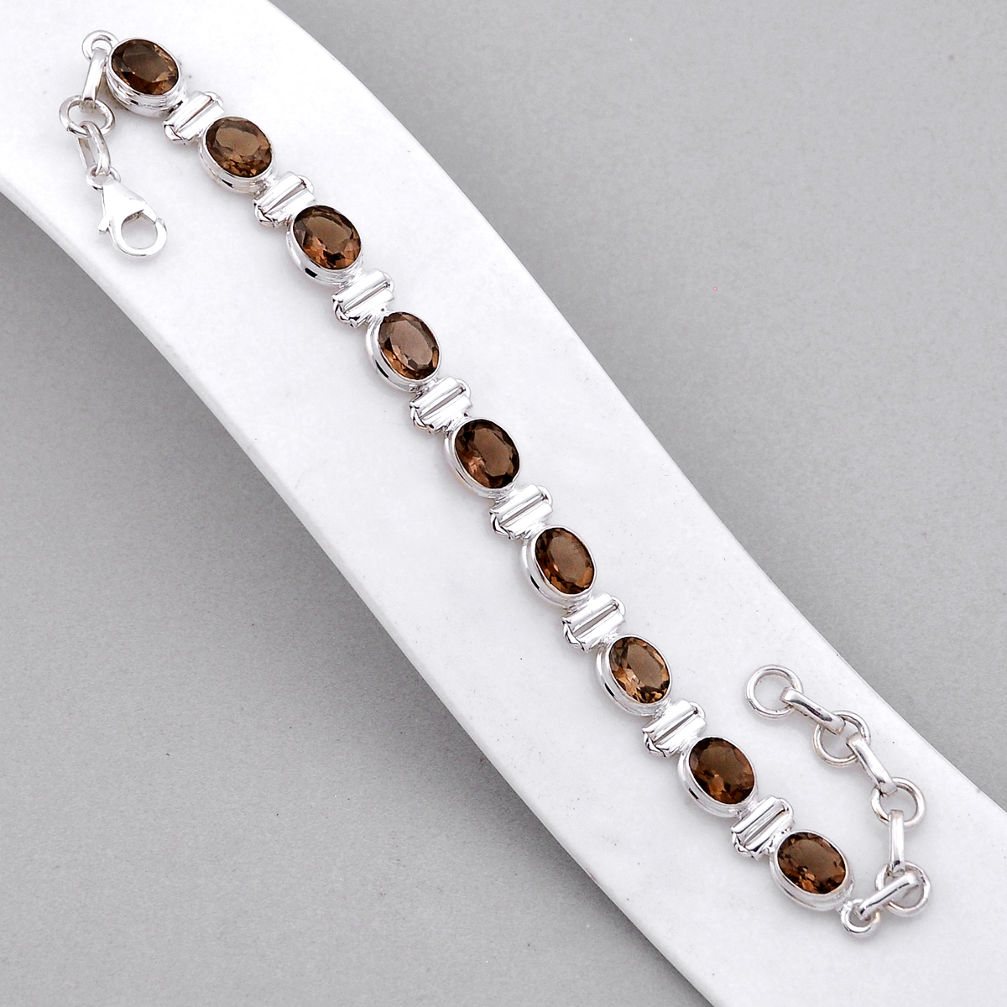 18.82cts tennis brown smoky topaz 925 sterling silver bracelet jewelry n42077