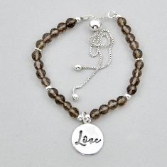 13.05cts tennis brown smoky topaz beads 925 silver love charm bracelet y38499