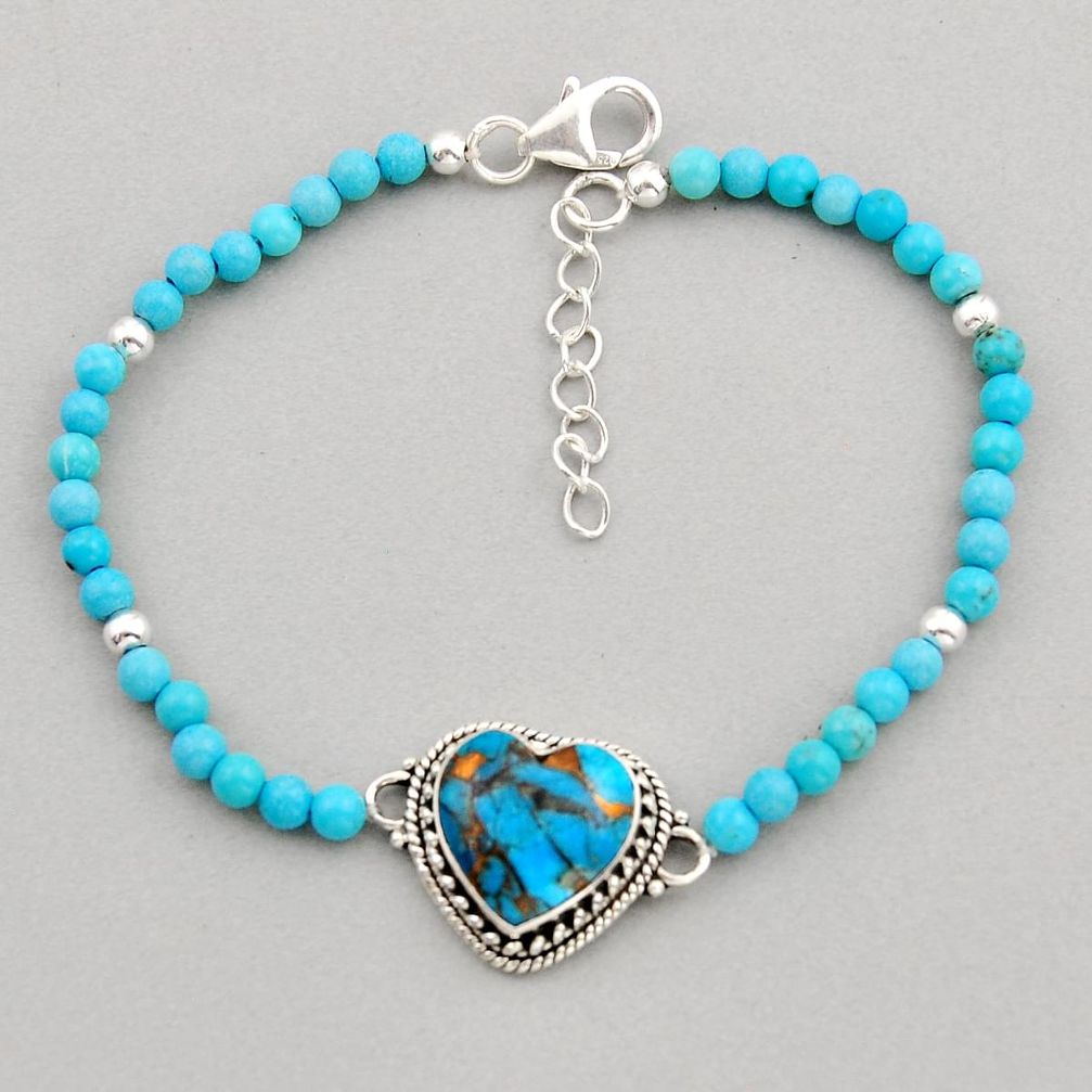 Tennis copper turquoise heart sleeping beauty turquoise silver bracelet y96235