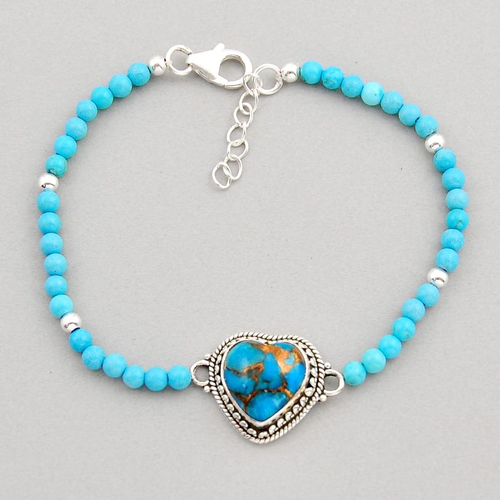 Tennis copper turquoise heart sleeping beauty turquoise silver bracelet y96236