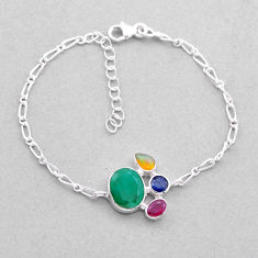 8.37cts tennis emerald ethiopian opal ruby sapphire 925 silver bracelet n53135