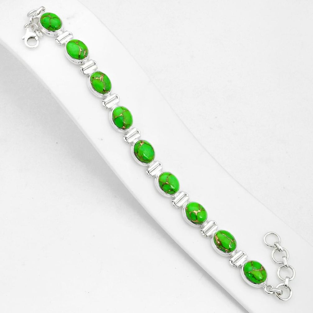 35.03cts tennis green copper turquoise 925 sterling silver bracelet d50299