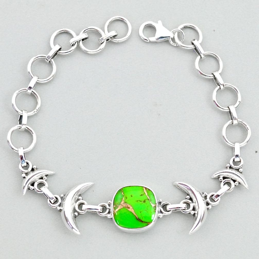 6.16cts tennis green copper turquoise 925 sterling silver moon bracelet t38851