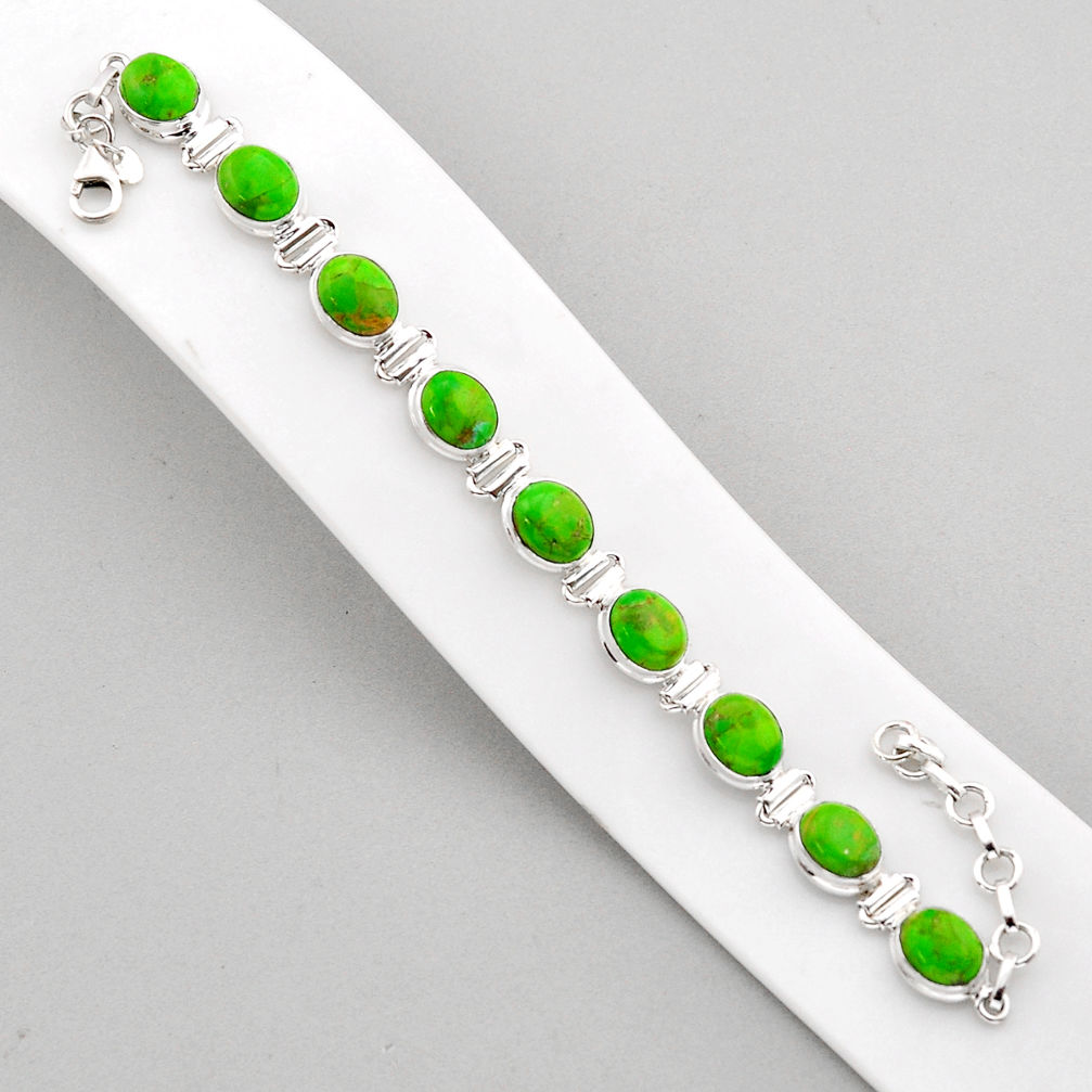 34.67cts tennis green copper turquoise oval 925 sterling silver bracelet y61321