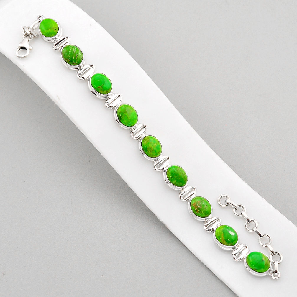 34.70cts tennis green copper turquoise oval 925 sterling silver bracelet y61322