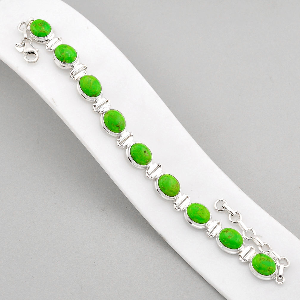 35.85cts tennis green copper turquoise oval 925 sterling silver bracelet y61342