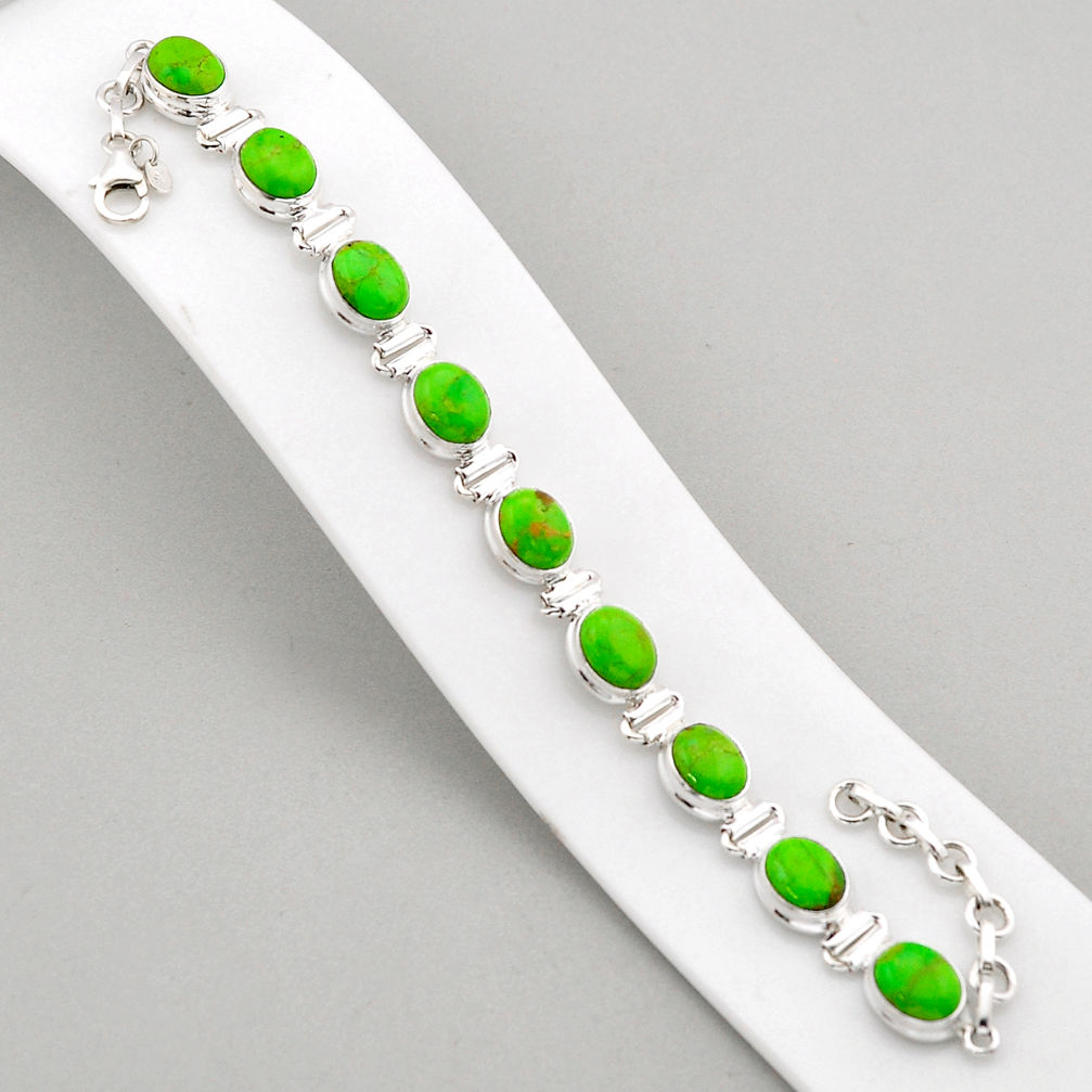 35.03cts tennis green copper turquoise oval 925 sterling silver bracelet y61343