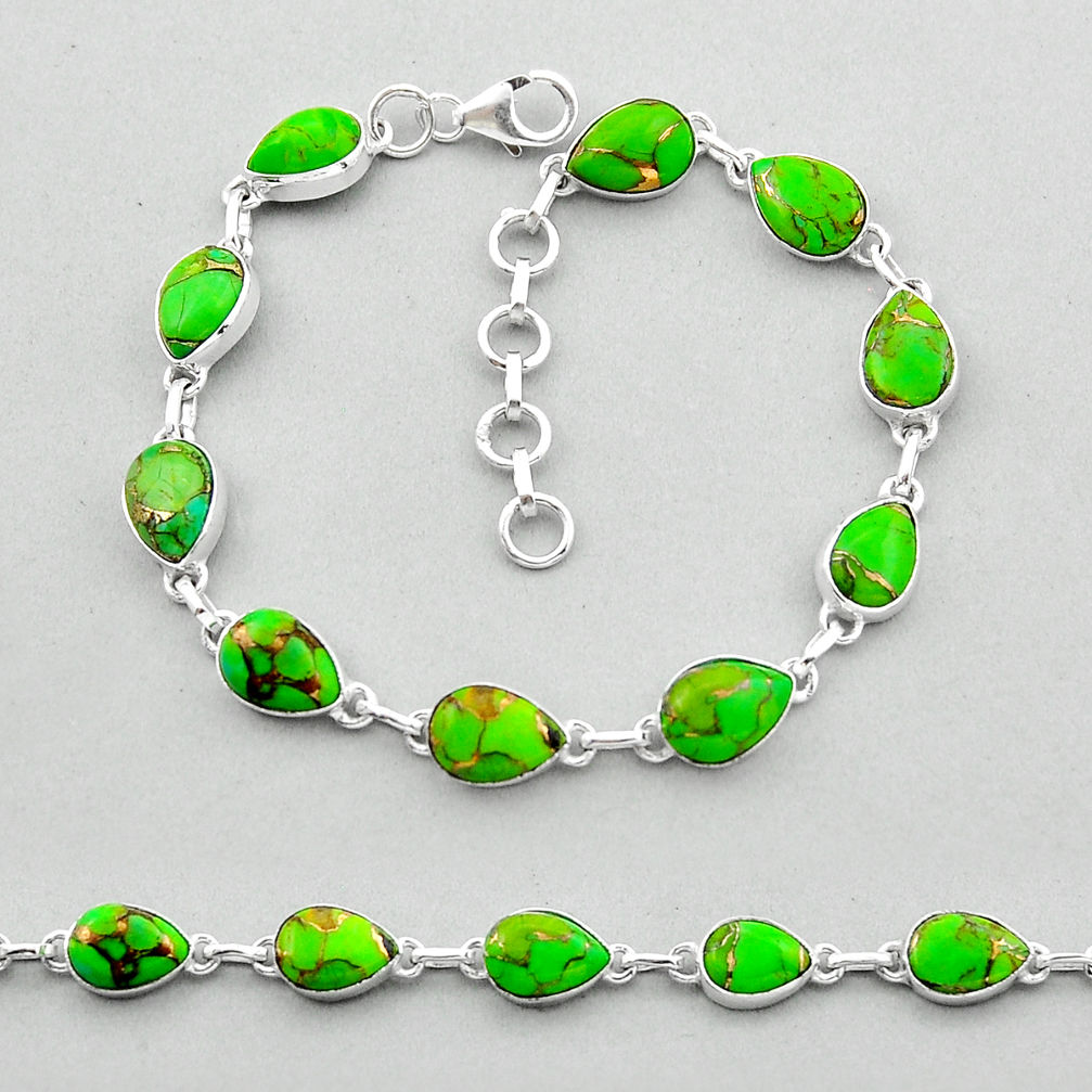 24.31cts tennis green copper turquoise pear 925 sterling silver bracelet n51868