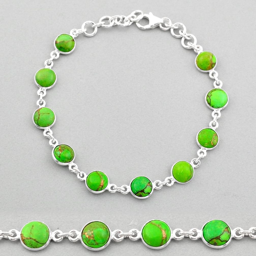 17.22cts tennis green copper turquoise round 925 sterling silver link gemstone bracelet u3034