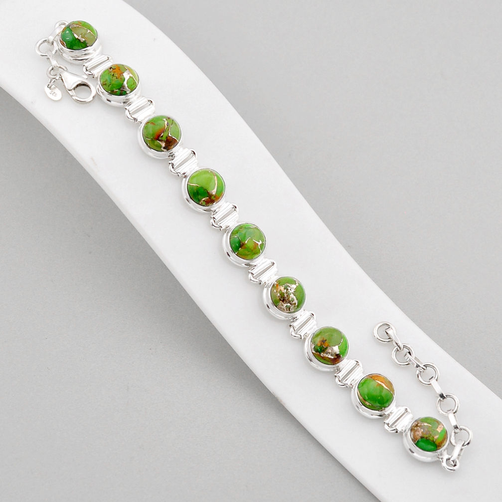 35.75cts tennis green copper turquoise round 925 sterling silver bracelet y61328
