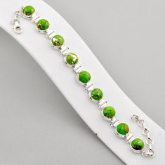 32.74cts tennis green copper turquoise round 925 sterling silver bracelet y94300
