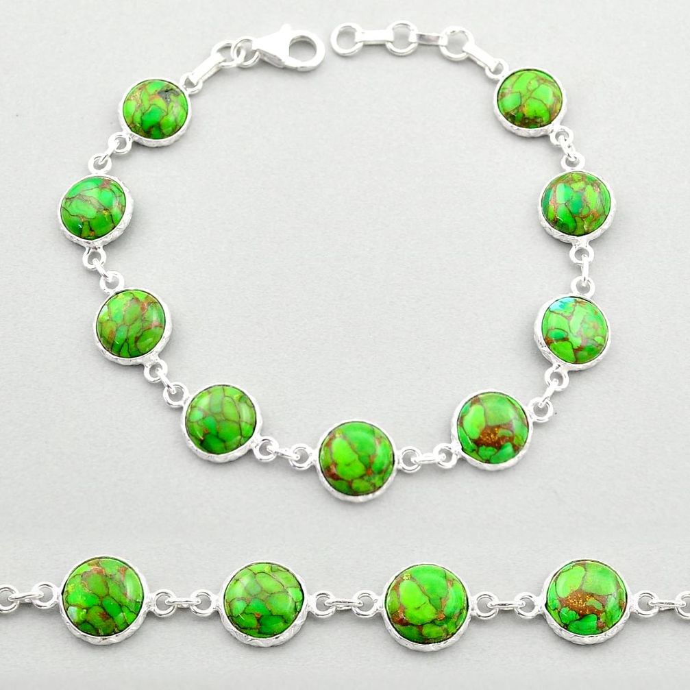 22.30cts tennis green copper turquoise round sterling silver bracelet t64496