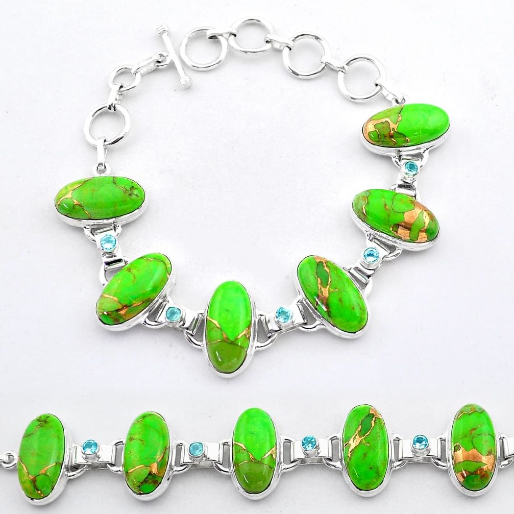 54.22cts tennis green copper turquoise topaz 925 sterling silver bracelet t37642