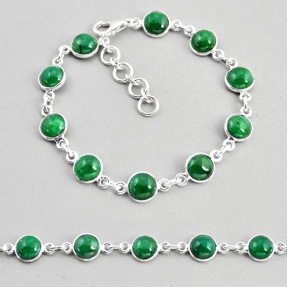 22.09cts tennis green jade round 925 sterling silver bracelet jewelry y57086