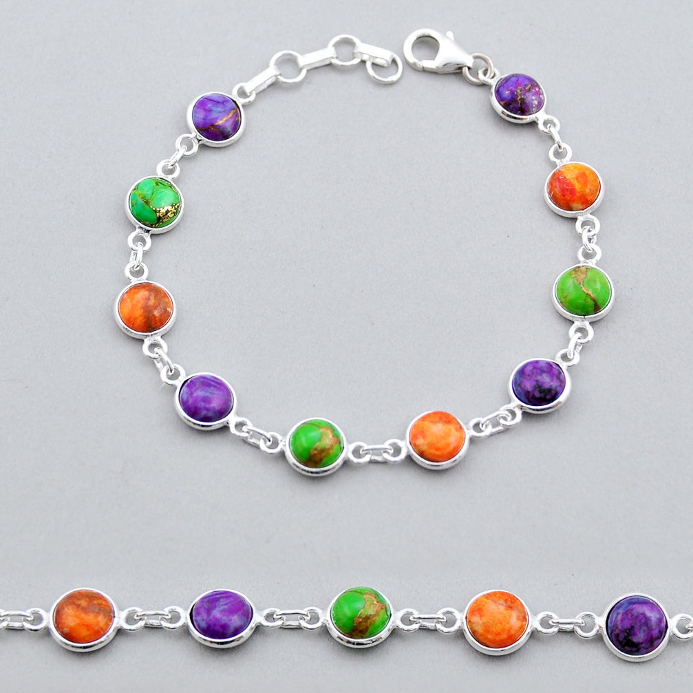 16.27cts tennis green purple red copper turquoise 925 silver bracelet y25281