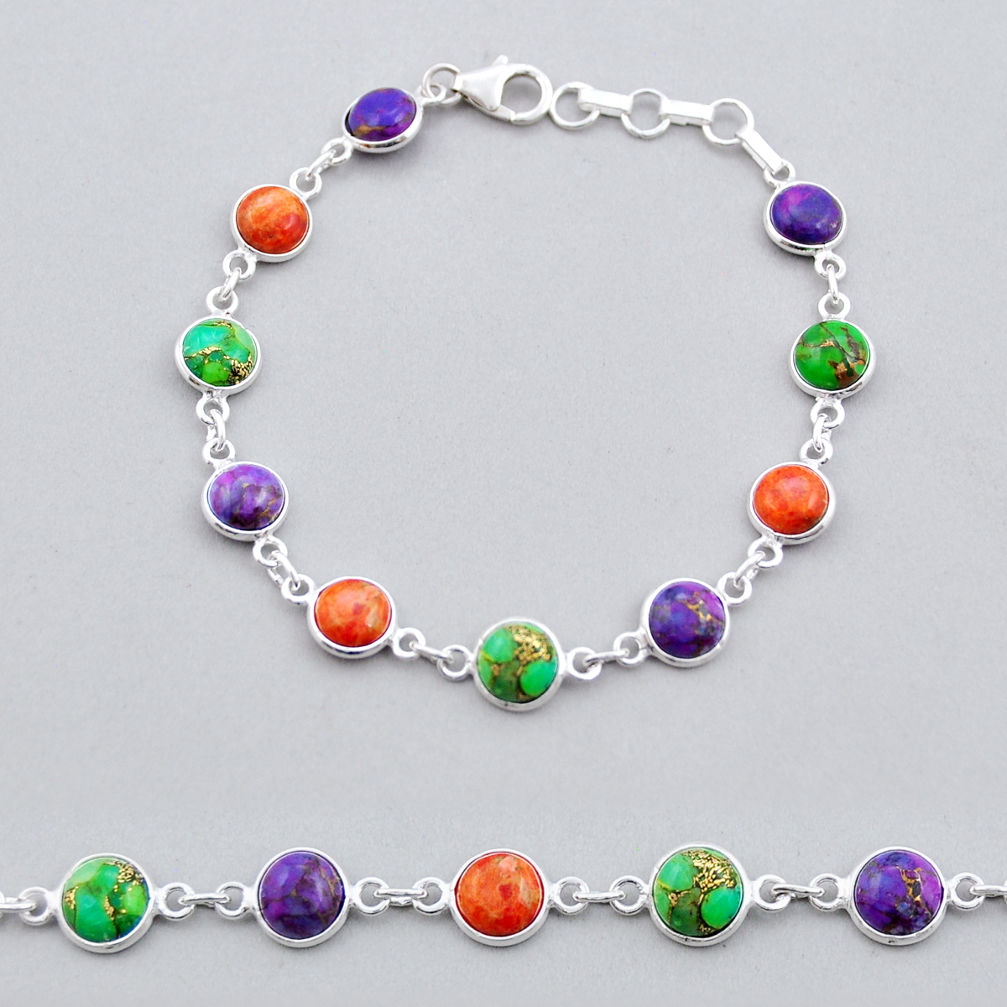 17.44cts tennis green purple red copper turquoise 925 silver bracelet y25282