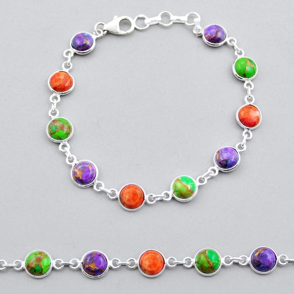 16.86cts tennis green purple red copper turquoise 925 silver bracelet y25285