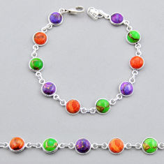 16.91cts tennis green purple red copper turquoise 925 silver bracelet y25288