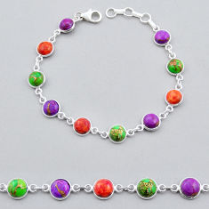 17.44cts tennis green purple red copper turquoise round silver bracelet y25284