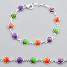 16.74cts tennis green purple red copper turquoise round silver bracelet y25287