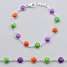 16.88cts tennis green purple red copper turquoise round silver bracelet y25290