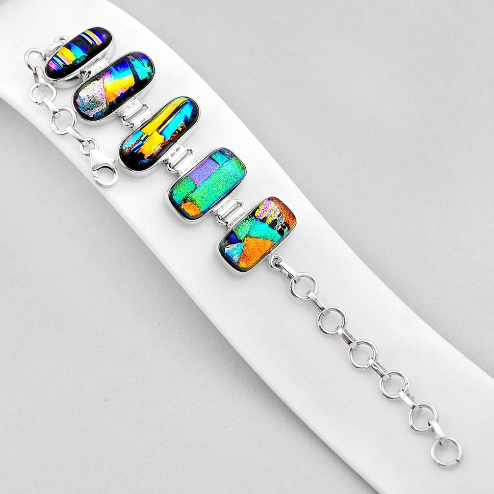 61.05cts tennis multicolor dichroic glass 925 sterling silver bracelet n21229