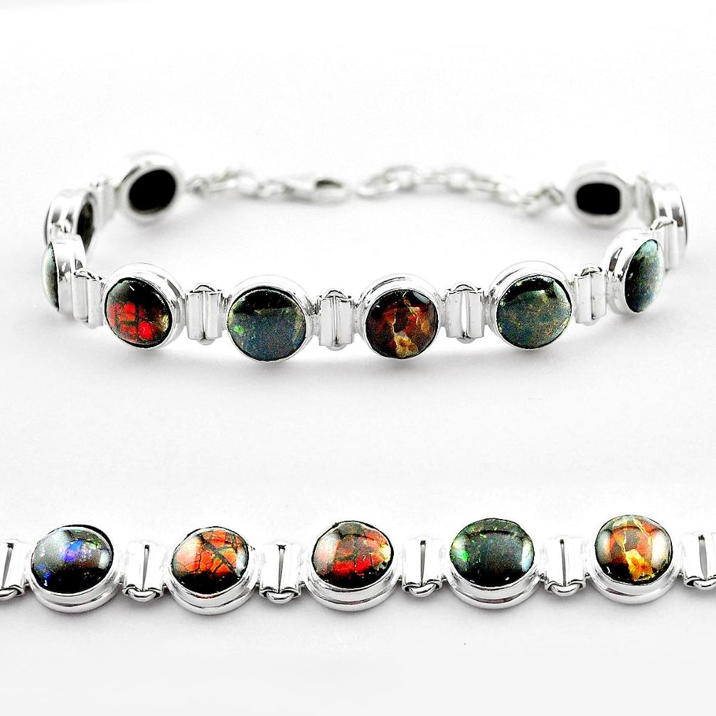 33.99cts tennis natural ammolite (canadian) 925 silver bracelet jewelry t45359