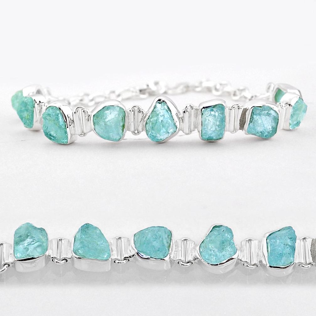 39.15cts tennis natural aqua aquamarine rough 925 silver bracelet jewelry t83611