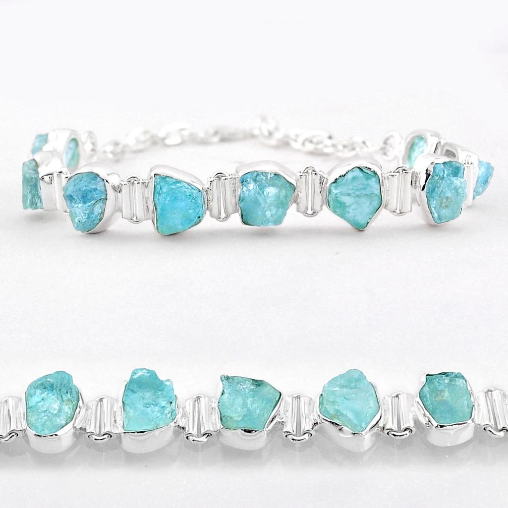 41.15cts tennis natural aqua aquamarine rough 925 silver bracelet jewelry t83612