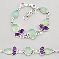 31.21cts tennis natural aqua chalcedony oval amethyst 925 silver bracelet y74507