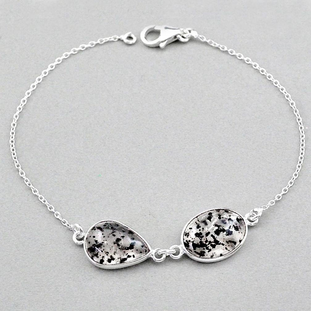 9.33cts tennis natural black dot quartz 925 sterling silver link gemstone bracelet u8470