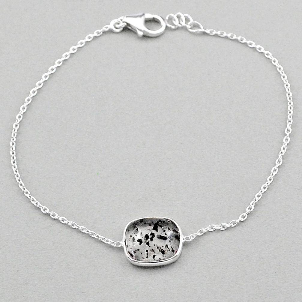 5.51cts tennis natural black dot quartz 925 sterling silver link gemstone bracelet u8477