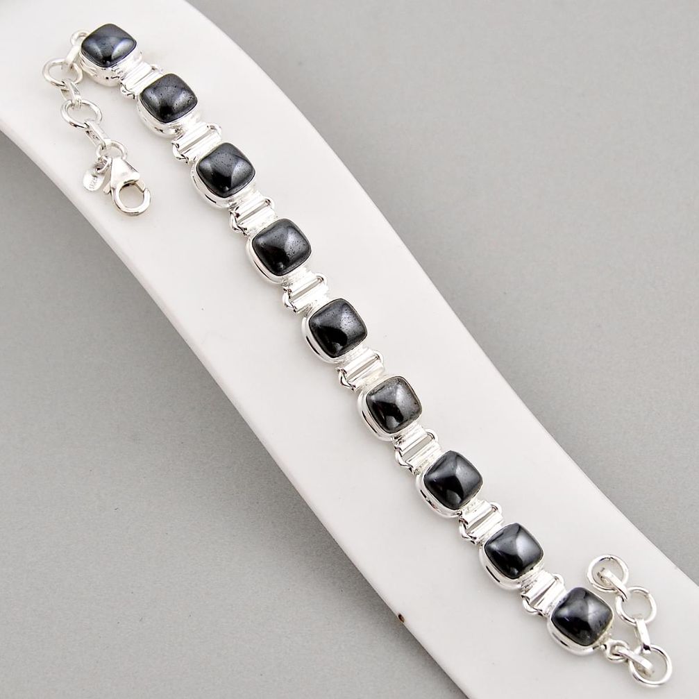 33.39cts tennis natural black hematite cushion sterling silver bracelet y96154