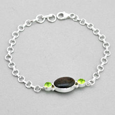 6.34cts tennis natural black honduran matrix opal peridot silver bracelet u82169