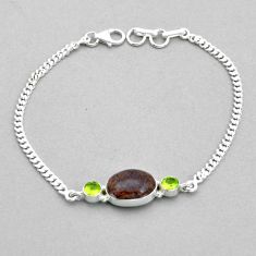 6.90cts tennis natural black honduran matrix opal peridot silver bracelet u82170