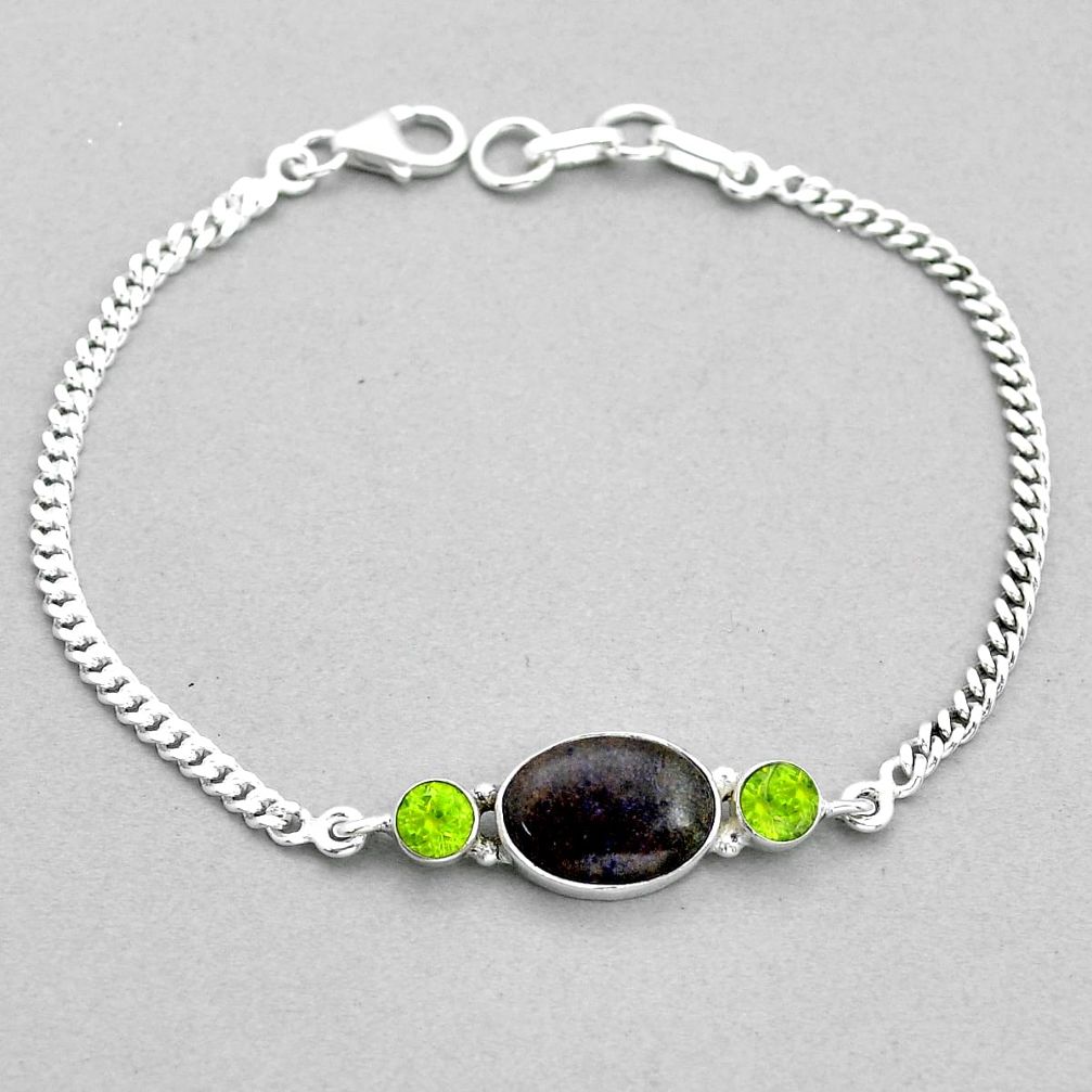 6.69cts tennis natural black honduran matrix opal peridot silver bracelet u82173