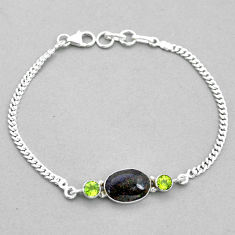 6.85cts tennis natural black honduran matrix opal peridot silver bracelet u82177