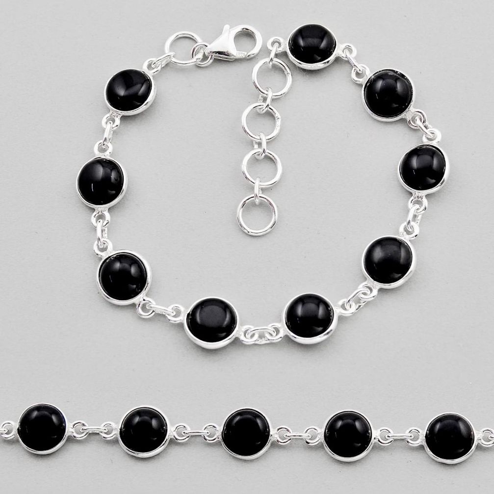 24.28cts tennis natural black onyx 925 sterling silver bracelet jewelry n3284