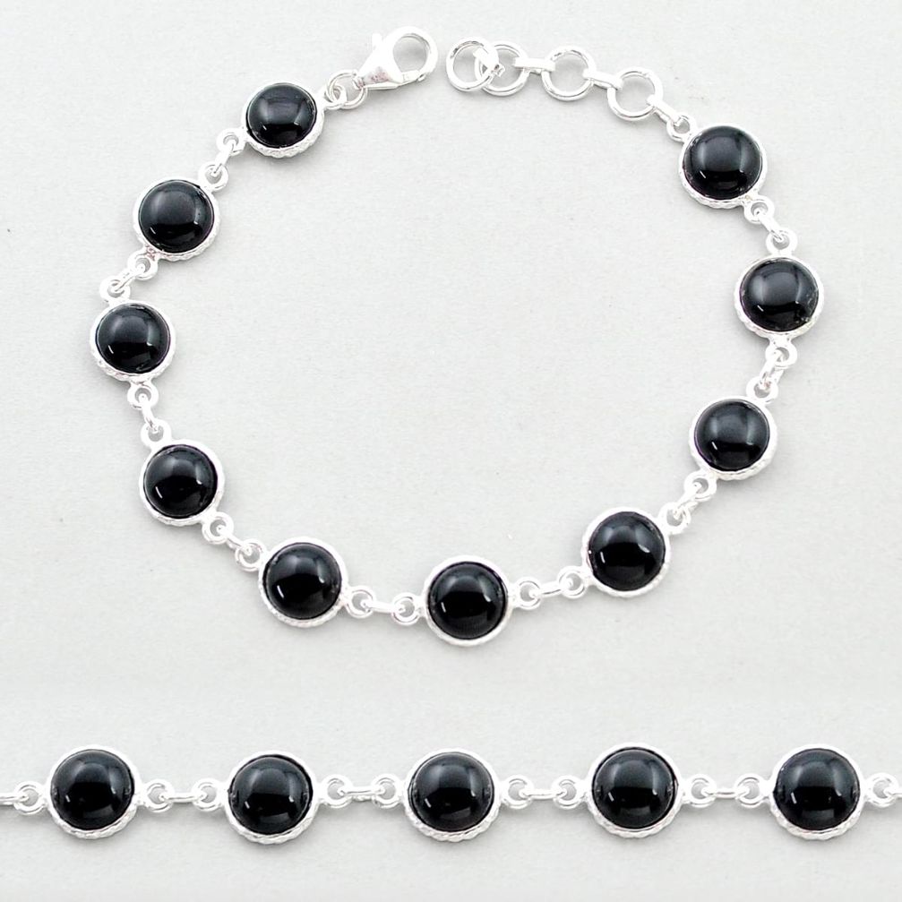 23.97cts tennis natural black onyx 925 sterling silver link gemstone bracelet jewelry u48886