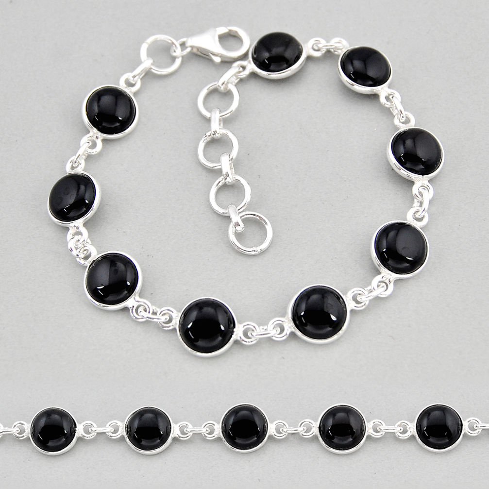 22.00cts tennis natural black onyx 925 sterling silver bracelet jewelry y68481