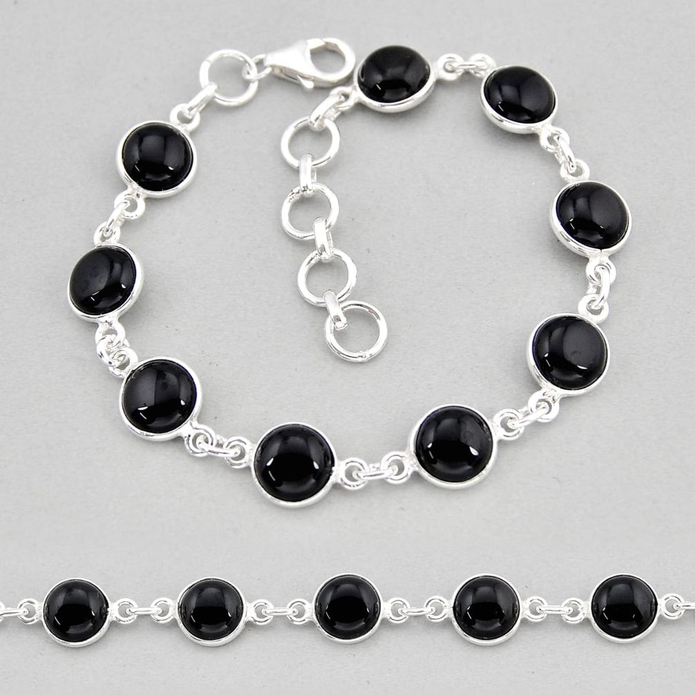 21.92cts tennis natural black onyx 925 sterling silver bracelet jewelry y68484