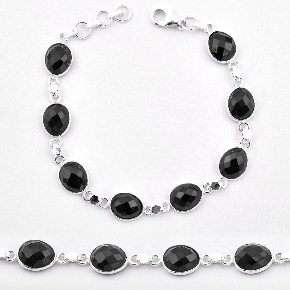 22.65cts tennis natural black onyx oval 925 sterling silver link gemstone bracelet t83690