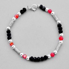 4.03cts tennis natural black onyx red garnet quartz beads silver bracelet n20314