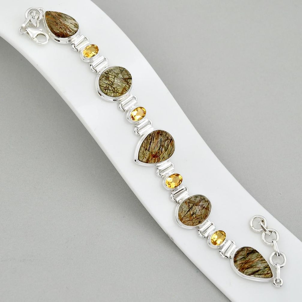 41.86cts tennis natural black tourmaline rutile citrine silver bracelet y18846