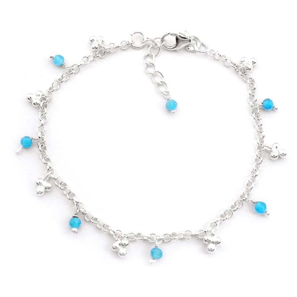 2.77cts tennis natural blue apatite (madagascar) beads silver bracelet u65067