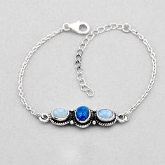 5.87cts tennis natural blue apatite (madagascar) larimar silver bracelet n49134