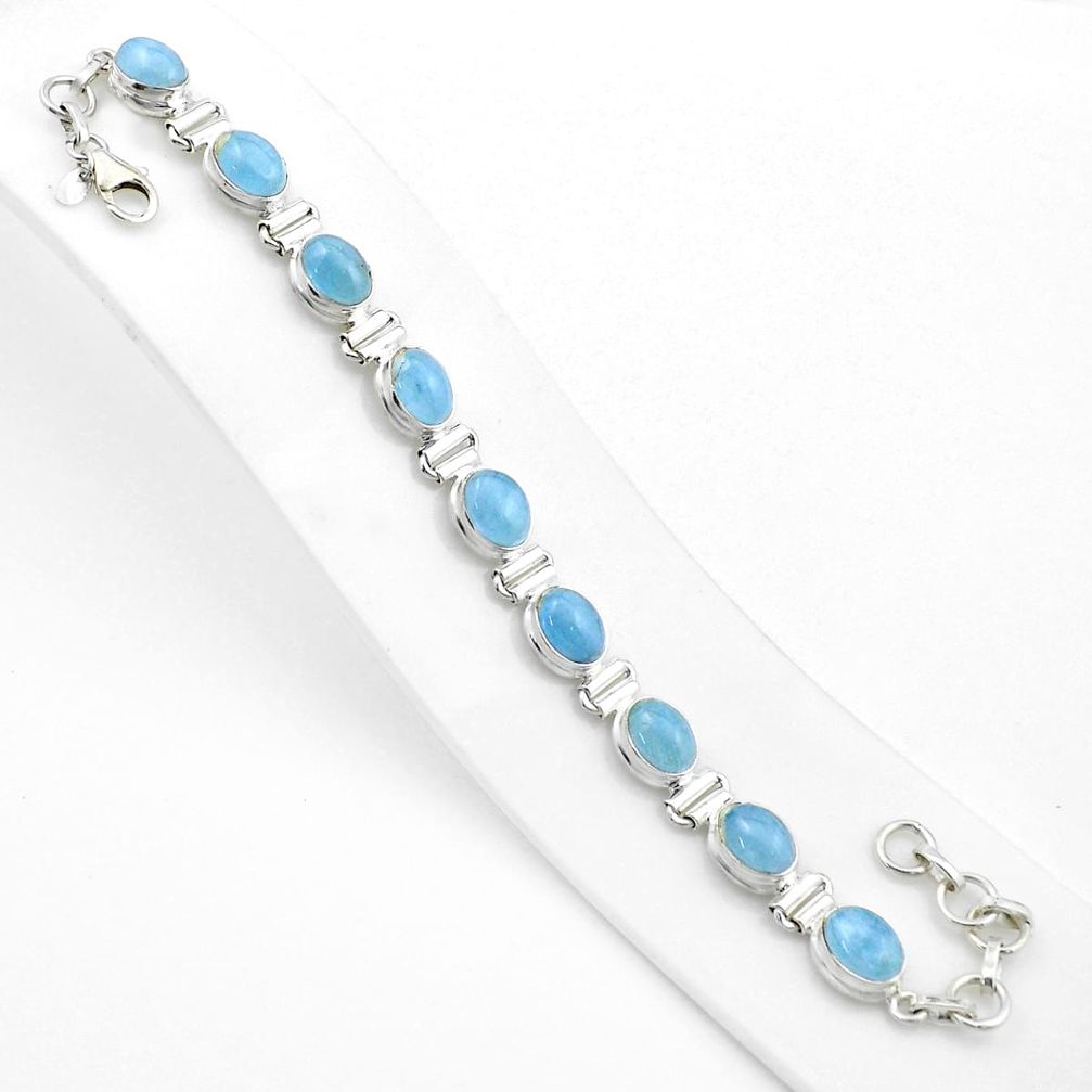 29.85cts tennis natural blue aquamarine 925 sterling silver bracelet u29746