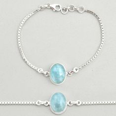 9.93cts tennis natural blue aquamarine oval 925 sterling silver bracelet u25744