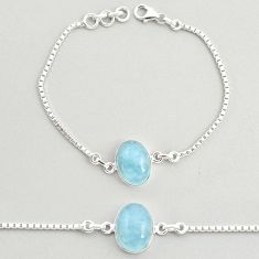 10.28cts tennis natural blue aquamarine oval 925 sterling silver bracelet u25745